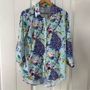Women's Milan Kiss Peacock button down shirt - size M made in Turkey